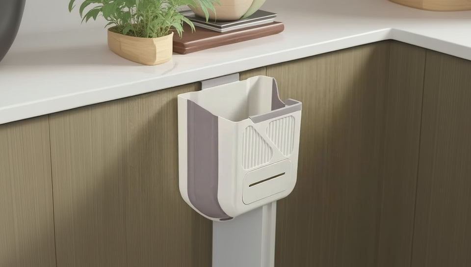 Foldable Hanging Trash Can for Kitchen RV Camper Space Saving Garbage Storage Cabinet Mount Household Waste Bin