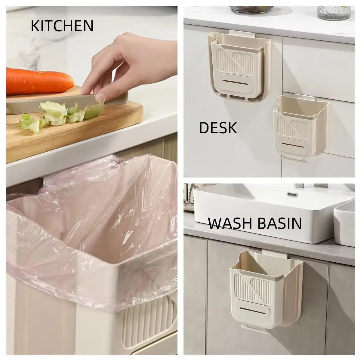 Foldable Hanging Trash Can for Kitchen RV Camper Space Saving Garbage Storage Cabinet Mount Household Waste Bin